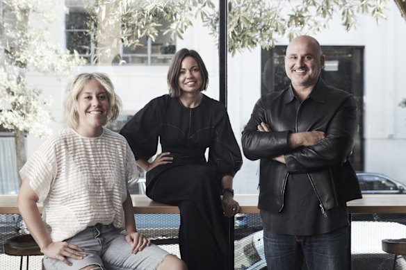 Chef Jacqui Challinor (left) with Rebecca and Al Yazbek at Nomad in Sydney which opened in 2013.