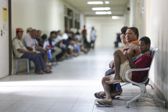 The waiting line at the Port Moresby General Hospital. Tuberculosis and severe malnutrition are huge issues in PNG, and now the country is also grappling with a second wave of COVID-19.