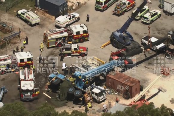The Wanneroo site where the crane tipped on Monday afternoon. 