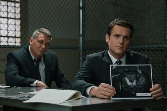 Mindhunter stars Holt McCallany, left, and Jonathan Groff as FBI agents. Now available on Netflix.