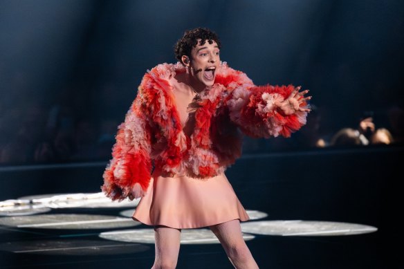 Nemo performs The Code for Switzerland at the Eurovision 2024 grand final.