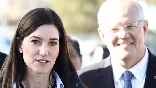 Boothby MP Nicolle Flint with Scott Morrison during the election campaign.