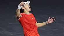 Alex de Minaur of Team World celebrates victory over Alexander Zverev.