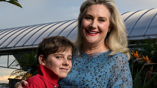 Senator Hollie Hughes, with her son Fred, who has autism, in 2021.