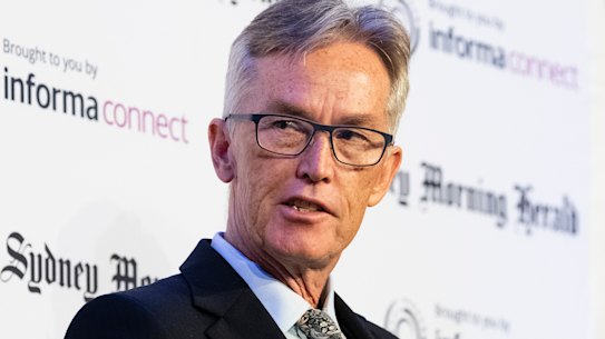(l-r) Paul Martin, CEO, NESA,
David de Carvalho, CEO, ACARA and  Dr Joanne Hack, Head of Curriculum and Assessment, Catholic Schools NSW. The Sydney Morning Herald School summit. Sydney, 1 March, 2022. Photo: Rhett Wyman/SMH