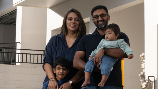 Rishi Bhalodia with wife and two young sons. 