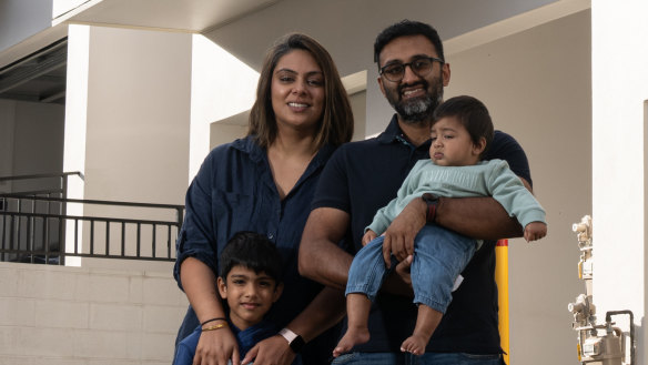 Rishi Bhalodia with wife and two young sons. 