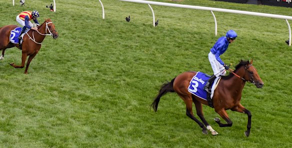 Bivouac leaves Nature Strip in his wake in the VRC Sprint Classic at Flemington last spring.