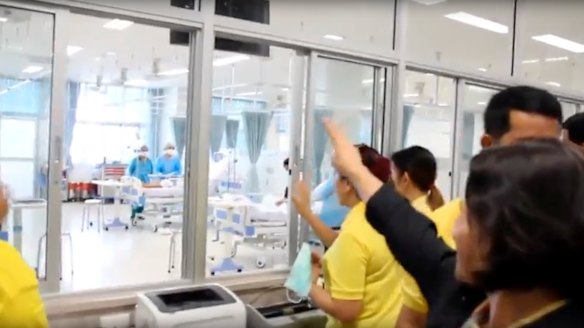 Parents of the boys check their progress in hospital