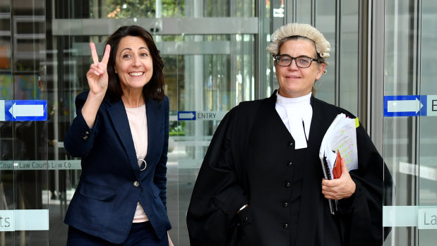 Esther Rockett (left) leaves the Supreme Court in Sydney.