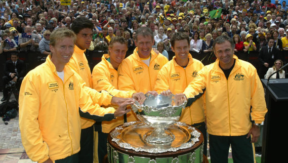 Wally Masur (far right) with Australia’s triumphant 2003 Davis Cup squad.