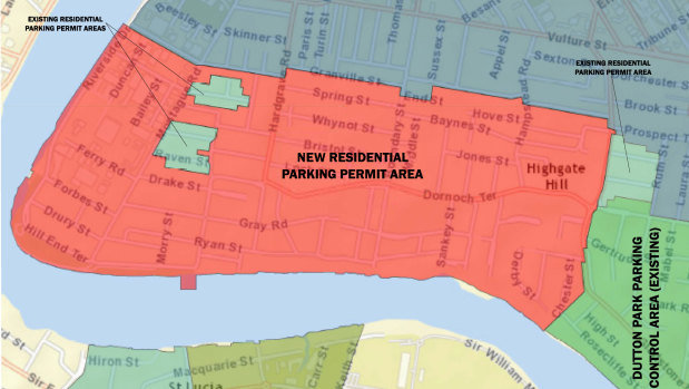 Map showing residential parking permit scheme area in West End and Highgate Hill.