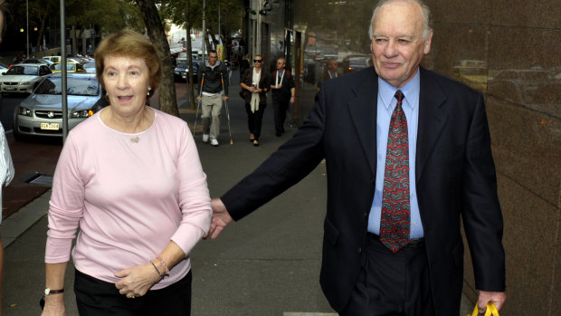 Joy and Roger Membrey outside court in Melbourne in 2010.