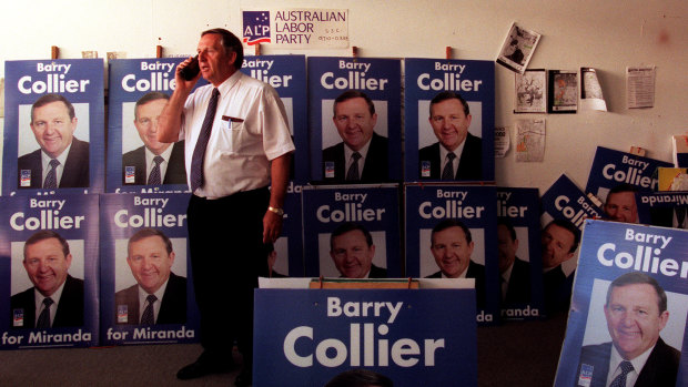 Barry Collier after his surprise election win in Miranda in 1999, when he deposed the deputy Liberal leader Ron Philips. 