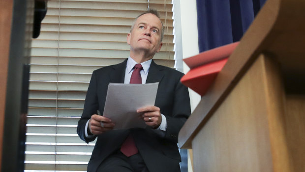 Opposition Leader Bill Shorten prepares to address his MPs ahead of the budget-in-reply speech on Thursday.