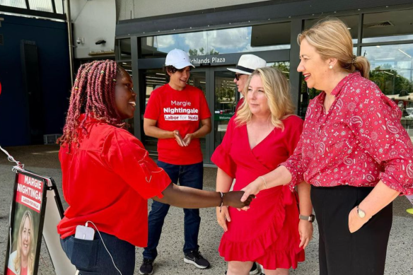 Labor’s Inala candidate Margie Nightingale (second from right) has been joined on the campaign trail by the former premier and MP whose resignation triggered the poll: Annastacia Palaszczuk. But most eyes are on Saturday’s other byelection.