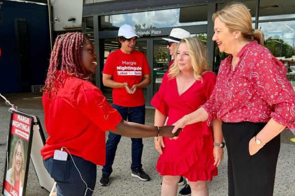 Labor’s Inala candidate Margie Nightingale (second from right) has been joined on the campaign trail by the former premier and MP whose resignation triggered the poll: Annastacia Palaszczuk. But most eyes are on Saturday’s other byelection.