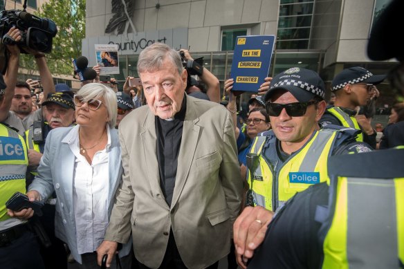 George Pell leaves the County Court in February 2019.