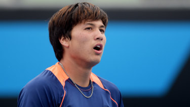 Akira Santillan pictured at the Junior Boys' Singles semi-finals at the 2015 Australian Open.