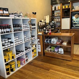 Inside the shop, where you can also purchase local jams, honey and flowers.