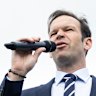 Senator Matt Canavan addressing a rally against renewable energy last year.