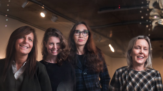 Finkelstein Gallery founder Lisa Fehily with artists Kate Rohde, Coady and Lisa Roet.