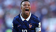 Kylian Mbappe celebrates France’s 1-0 victory over Paraguay.
