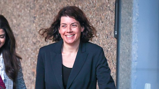 Sue Chrysanthou SC, far right, outside the Federal Court in Sydney last week.