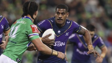 Tui Kamikamica playing for the Storm against the Canberra Raiders on May 22, 2021.