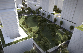 The state government's earlier plans for 40-storey towers overshadowing parkland sparked outcry.