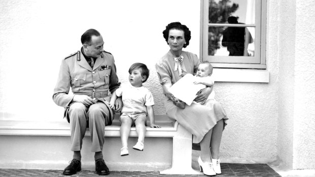 The Duke and Duchess of Gloucester with their children at  Yarralumla soon after their arrival in Australia.