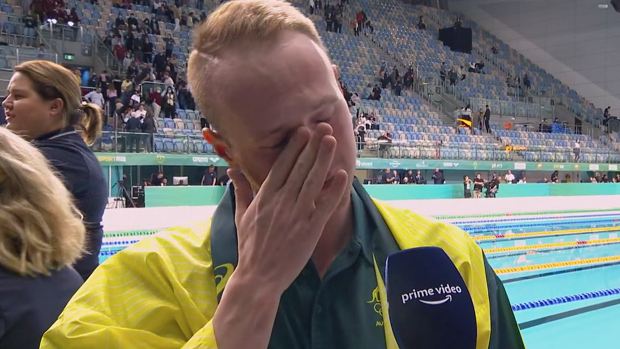 The emotion was too much for Matt Wilson after making his first Olympics team. 