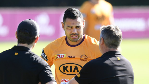Ben Te'o during training with the Broncos in Brisbane on Wednesday. 