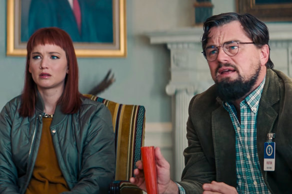 Popular, but is it any good? Jennifer Lawrence and Leonardo DiCaprio in <i>Don’t Look Up</i>.