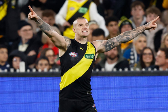 Dustin Martin kicked four goals in Richmond’s win over Geelong.