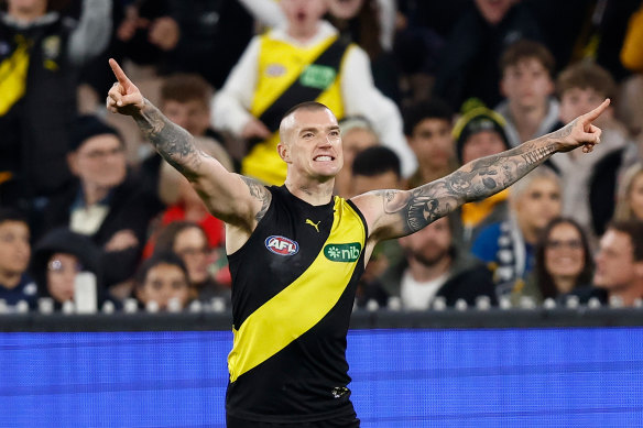 Dustin Martin kicked four goals in Richmond’s win.