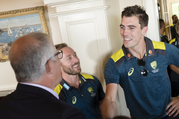 Leadership material: Pat Cummins meets Scott Morrison at Kirribilli House in 2018.