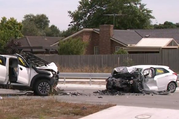 The scene of a crash in Berwick, where a woman has died and four others were hospitalised.