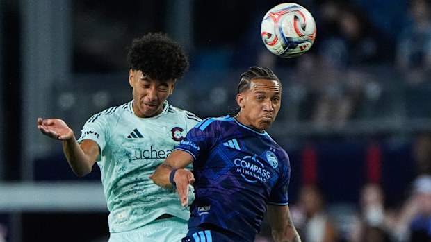 Lucas Herrington (left) playing for Colorado Rapids in MLS.