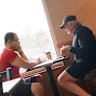 Former Casey mayor Sam Aziz (left) and developer John Woodman in a Subway outlet in 2018.