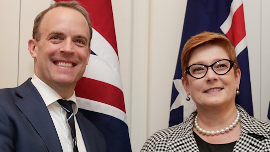 UK Foreign Secretary Dominic Raab meets with Minister for Foreign Affairs Marise Payne.