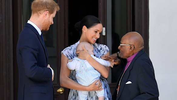Prince Harry, Duke of Sussex, Meghan, Duchess of Sussex and their baby son Archie Mountbatten-Windsor meet Archbishop Desmond Tutu.