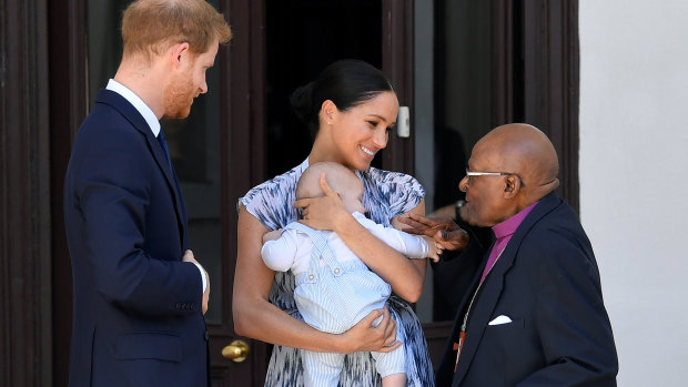 Prince Harry, Duke of Sussex, Meghan, Duchess of Sussex and their baby son Archie Mountbatten-Windsor meet Archbishop Desmond Tutu.
