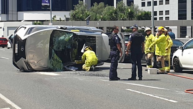 A car rolled on Turbot Street in Brisbane's inner city on Wednesday after it was clipped by another vehicle.