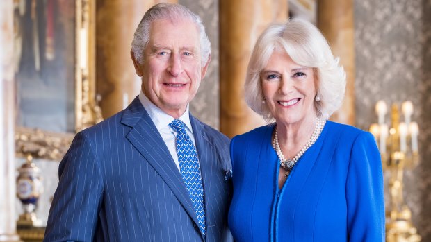 King Charles and Queen Consort Camilla in their first official portrait since his ascension. 