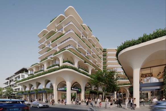 An artist’s impression of a proposed Woolworths mixed-use residential and retail development in Neutral Bay.