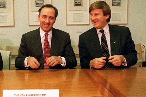 Paul Keating was Prime Minister, while Jeff Kennett (right) was Victorian Premier.