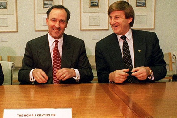 Then-prime minister Paul Keating and then-Victorian premier Jeff Kennett in 1995 at the signing of the competition policy agreement with the states.