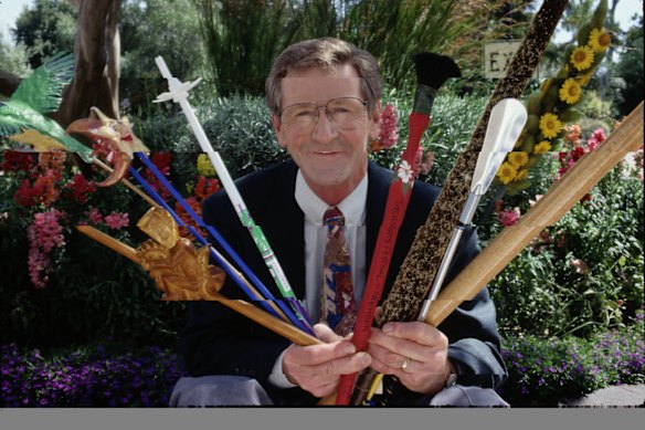 Edwin Maher, pictured with a collection of his weather pointers in 2000.