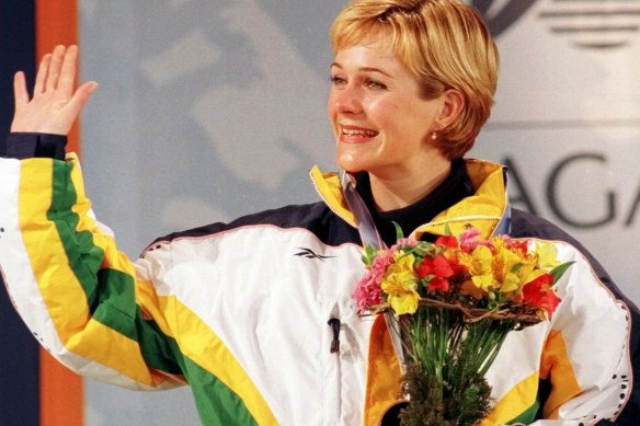 Warringah MP Zali Steggall in 1998 receiving her bronze medal  at the Nagano Winter Olympics.